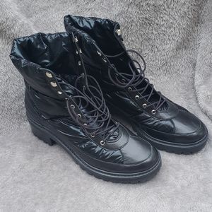 Black puffer combat boots
